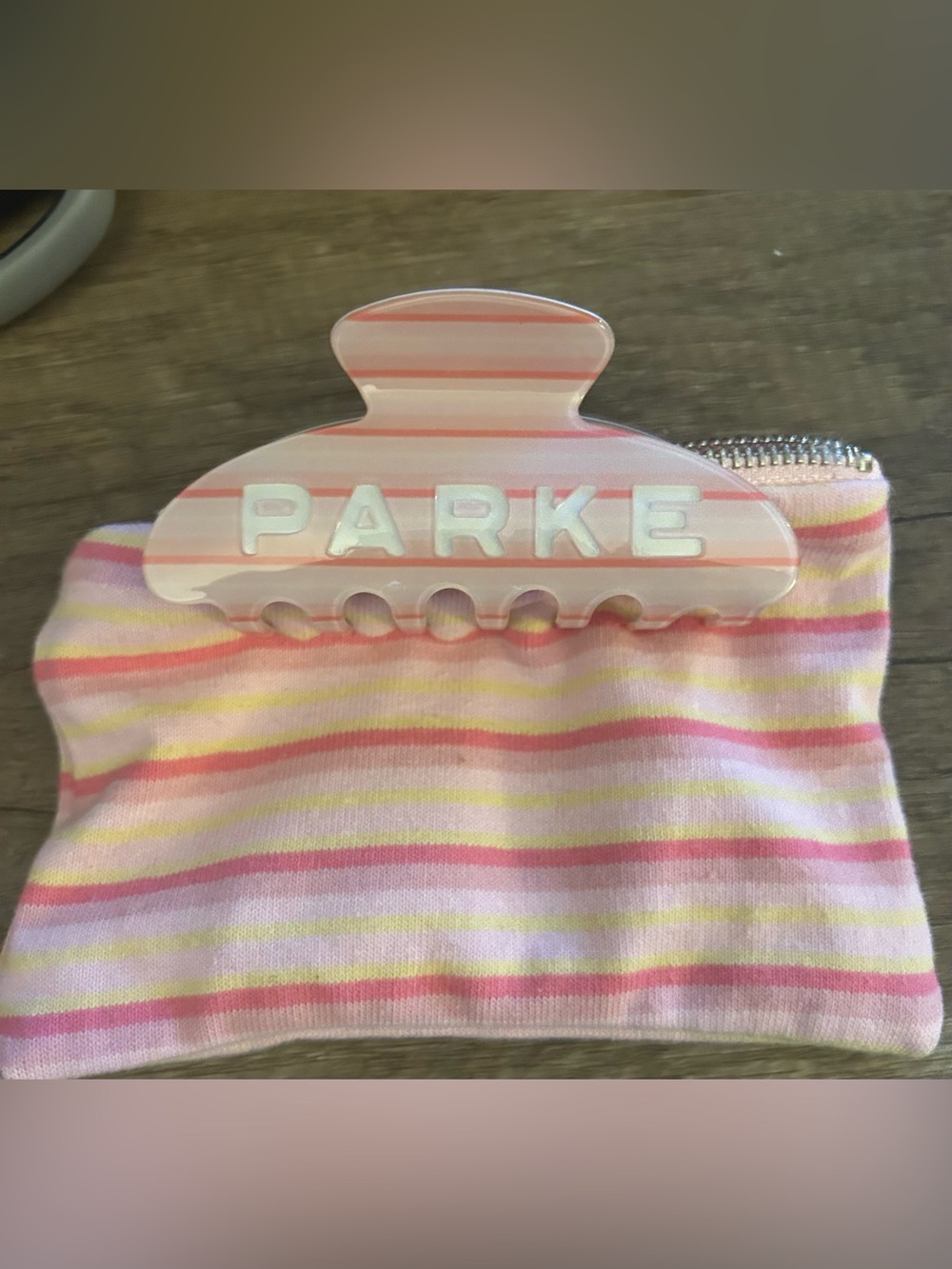 Parke Pink Striped Hair Claw Clip with matching Pouch